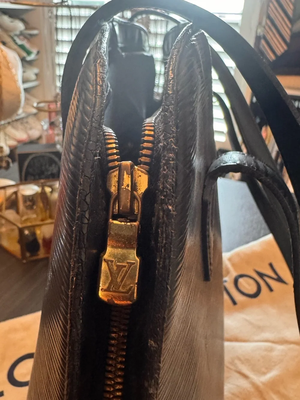 Louis Vuitton Black Epi Leather Alma Satchel with Gold Hardware